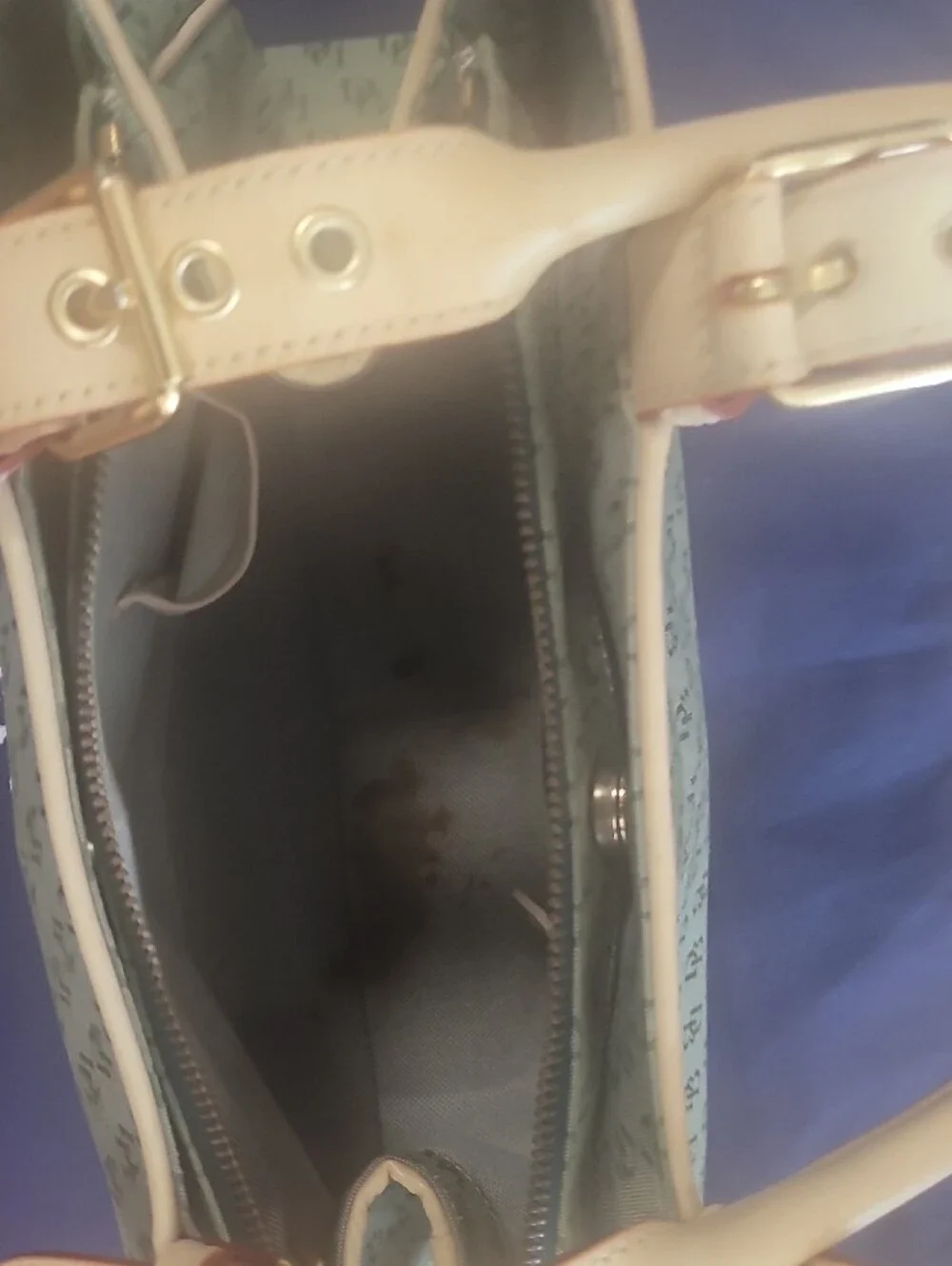 Dooney & Bourke Olive Signature Tote with Cream Trim and Handles